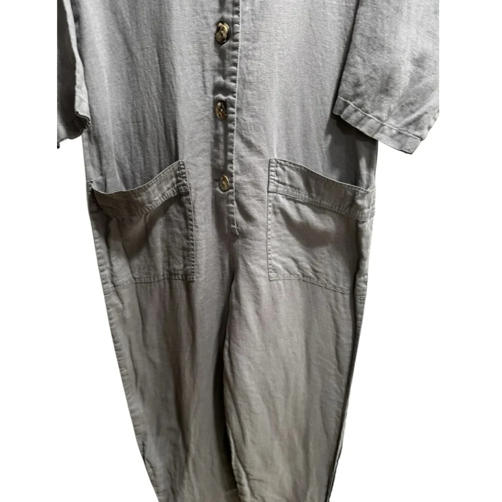 Zara Gray Lillian Linen‎ Jumpsuit,  Utility Button Up, size Small